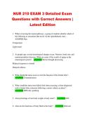 NUR 210 EXAM 3 Detailed Exam  Questions with Correct Answers &vert;  Latest Edition 