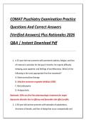 COMAT Psychiatry Examination Practice  Questions And Correct Answers  &lpar;Verified Answers&rpar; Plus Rationales 2026  Q&A &vert; Instant Download Pdf 