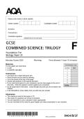 AQA GCSE COMBINED SCIENCE&colon; TRILOGY Foundation Tier Biology Paper 2F  JUNE 2025 Combined Question Paper and Mark Scheme 