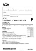 AQA GCSE COMBINED SCIENCE&colon; TRILOGY Foundation Tier Biology Paper 1F  MAY 2025 Combined Question Paper and Mark Scheme