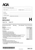 AQA GCSE BIOLOGY Higher Tier Paper 2H JUNE 2025 Combined Question  Paper and Mark Scheme
