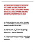 CFESA REFRIGERATION CERTIFICATION TEST EXAM &lpar;ACTUAL EXAM&rpar; WITH CORRECT 125 ACTUAL QUESTIONS AND CORRECTLY WELL DEFINED ANSWERS LATEST ALREADY GRADED A&plus; 2026