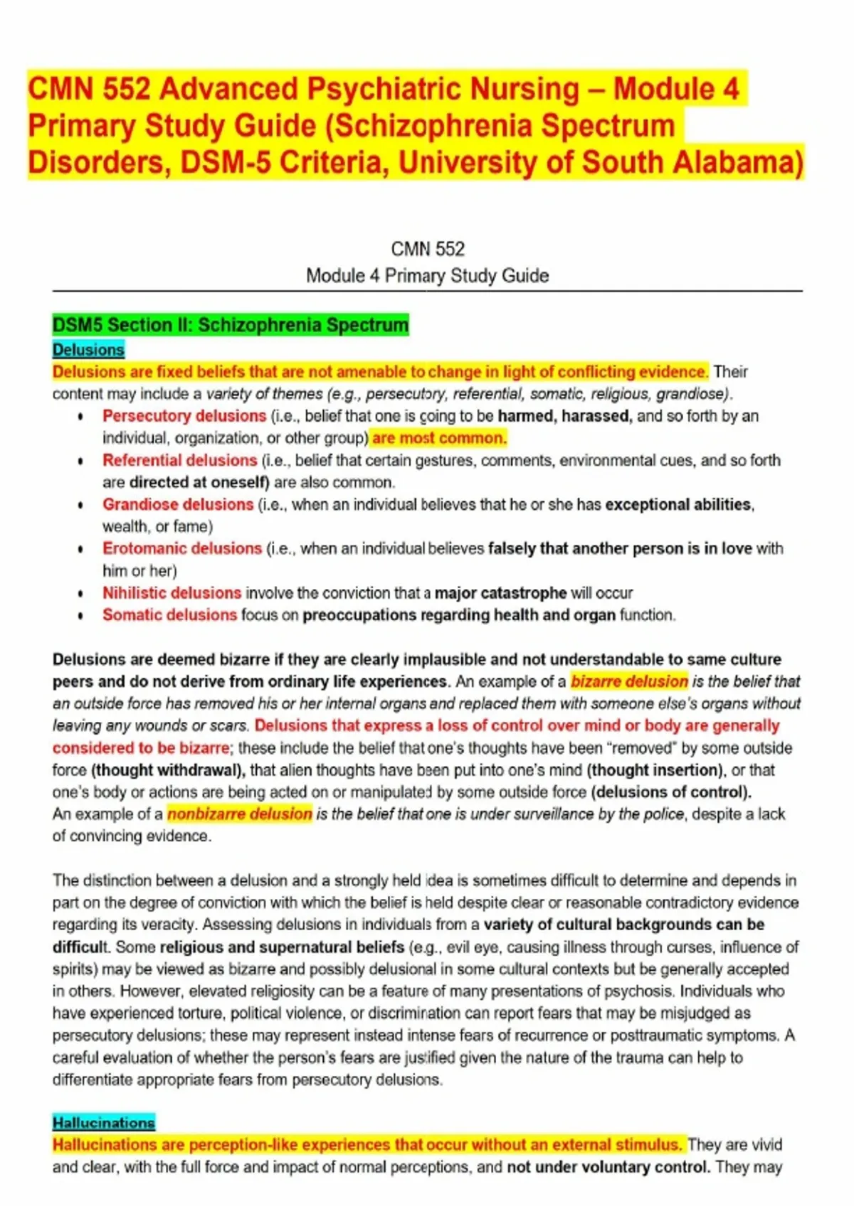 CMN 552 Advanced Psychiatric Nursing – Module 4 Primary Study Guide ...