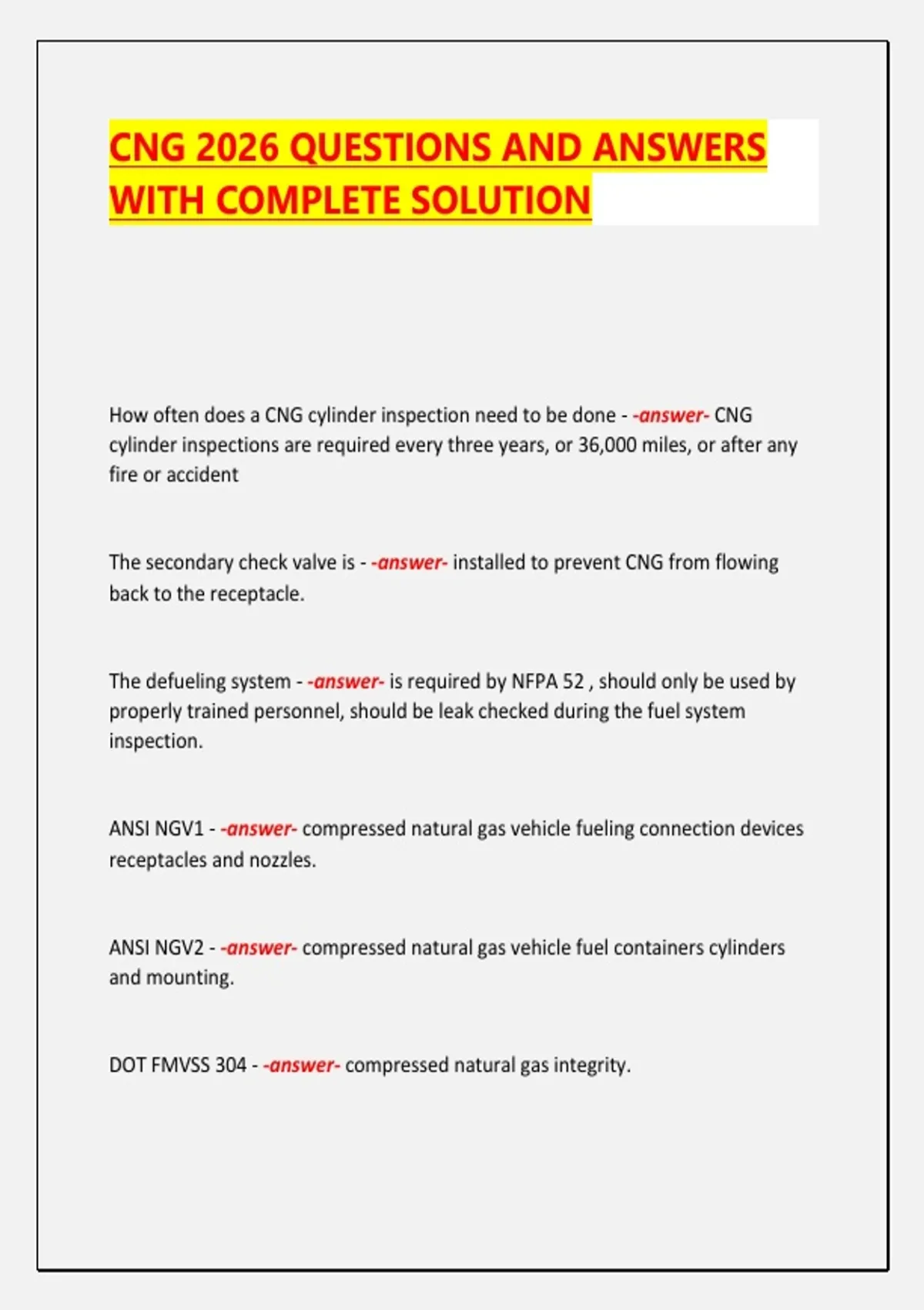 CNG 2026 QUESTIONS AND ANSWERS WITH COMPLETE SOLUTION - CNG - Stuvia US