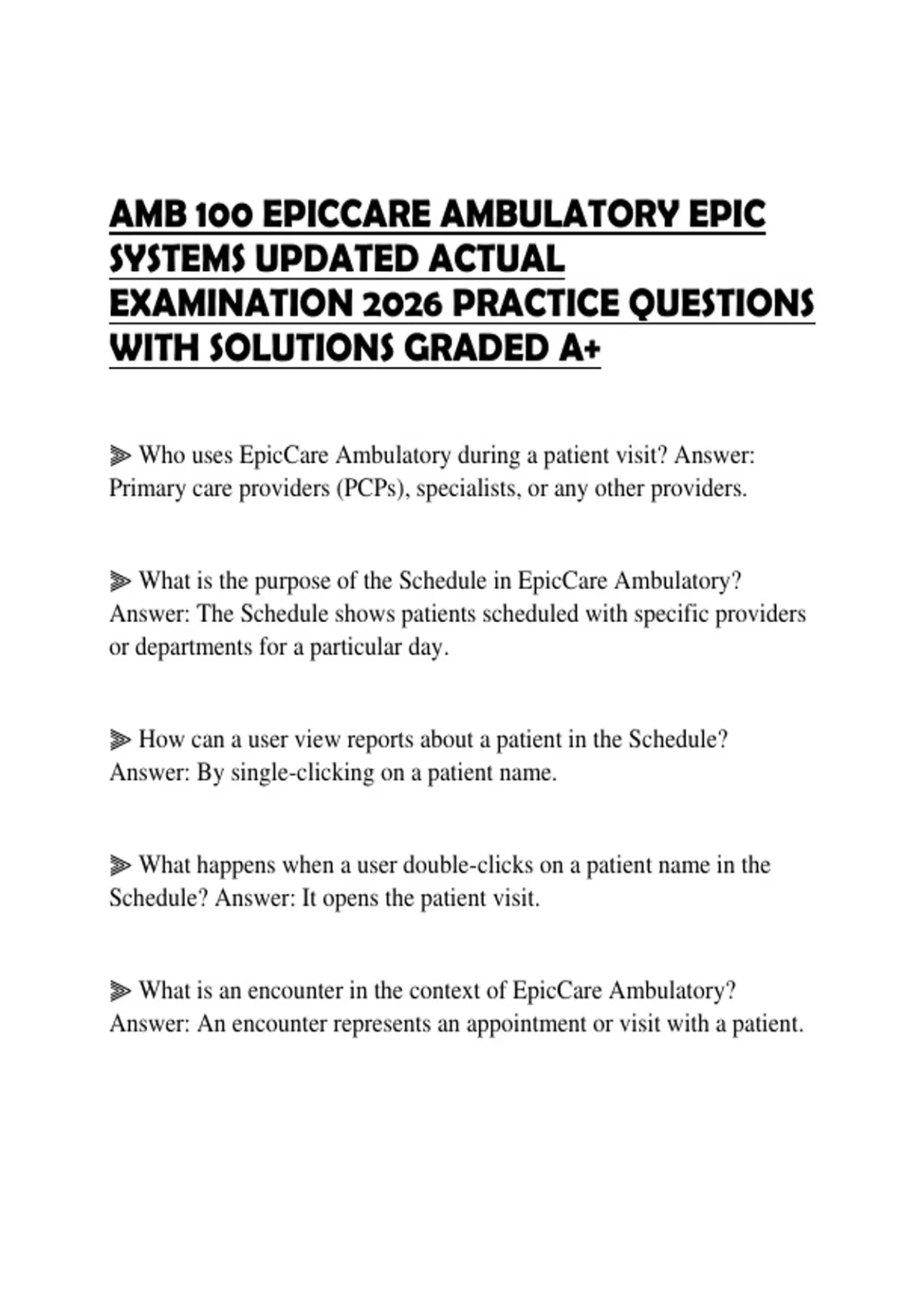 AMB 100 EPICCARE AMBULATORY EPIC SYSTEMS UPDATED ACTUAL EXAMINATION ...