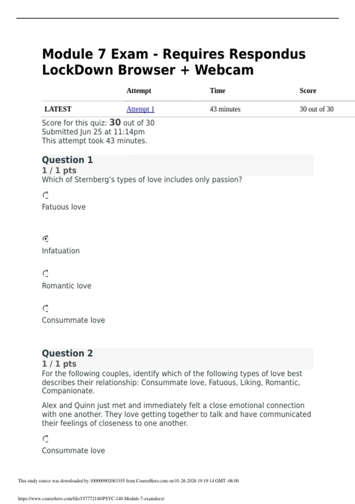 Caprock Module 7 Study Guide Module 7 Exam Study Guide 2026/2027 – Sternberg’s Types of Love and ...