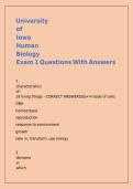 University of Iowa Human Biology Exam 1 Questions With Answers&period;