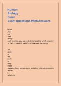 Human Biology Final Exam Questions With Answers