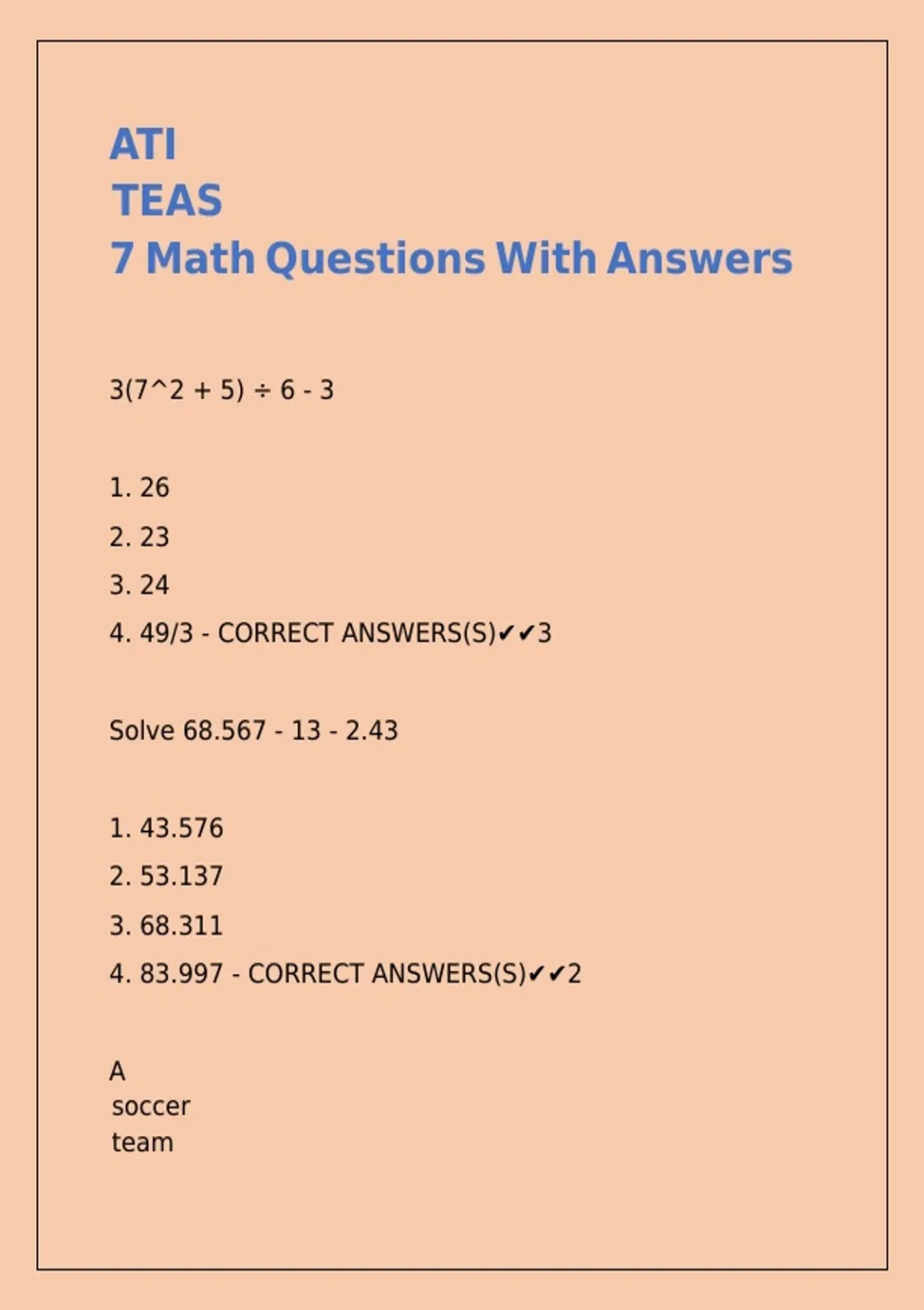 ATI TEAS 7 Math Questions With Answers , - ATI TEAS 7 - Stuvia US