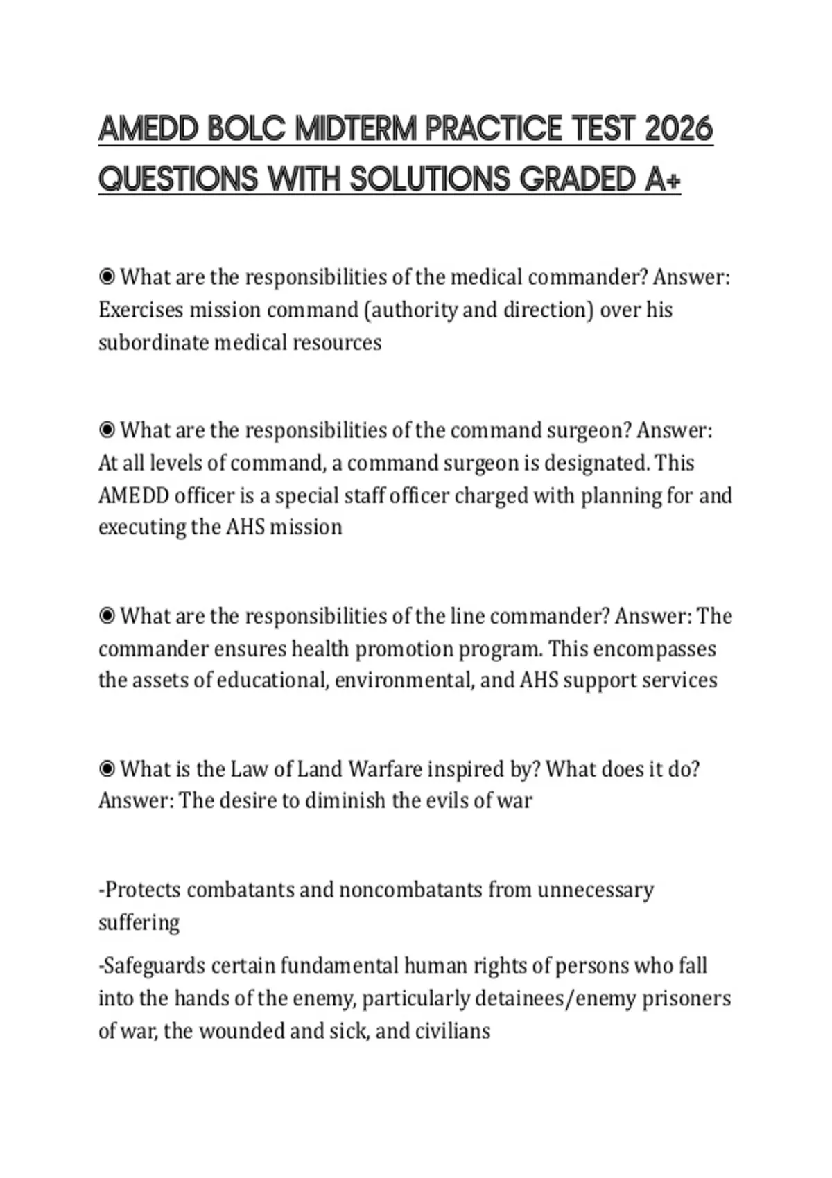 AMEDD BOLC MIDTERM PRACTICE TEST 2026 QUESTIONS WITH SOLUTIONS GRADED ...