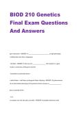 BIOD 210 Genetics  Final Exam Questions  And Answers 