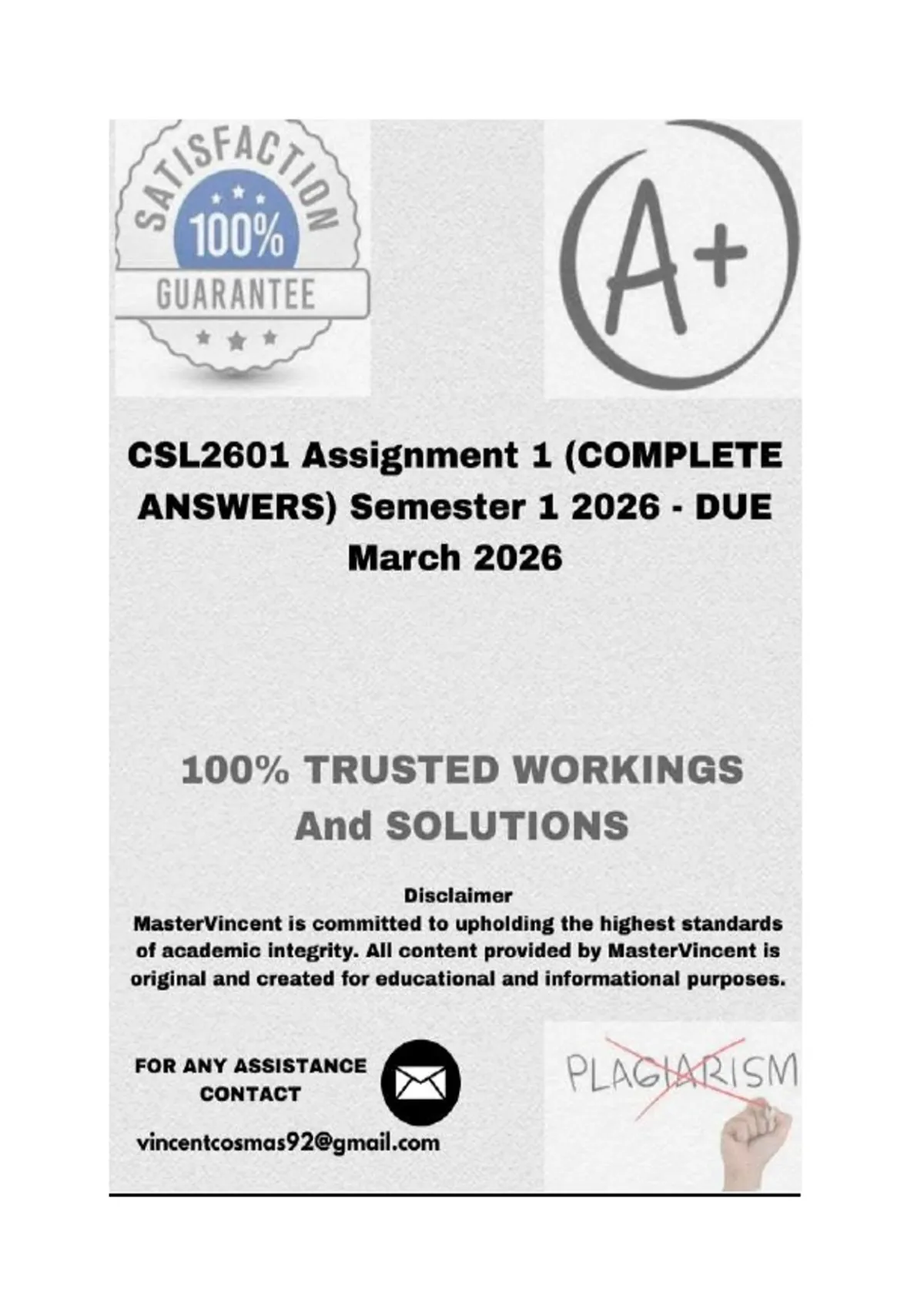 CSL2601 Assignment 1 (COMPLETE ANSWERS) Semester 1 2026 - DUE March ...