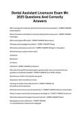 Dental Assistant Licensure Exam Mn 2025 Questions And Correctly Answers