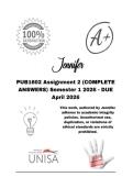 PUB1602 Assignment 2 &lpar;COMPLETE ANSWERS&rpar; Semester 1 2026 - DUE April 2026&semi; 100&percnt; Correct solutions and explanations&period; 