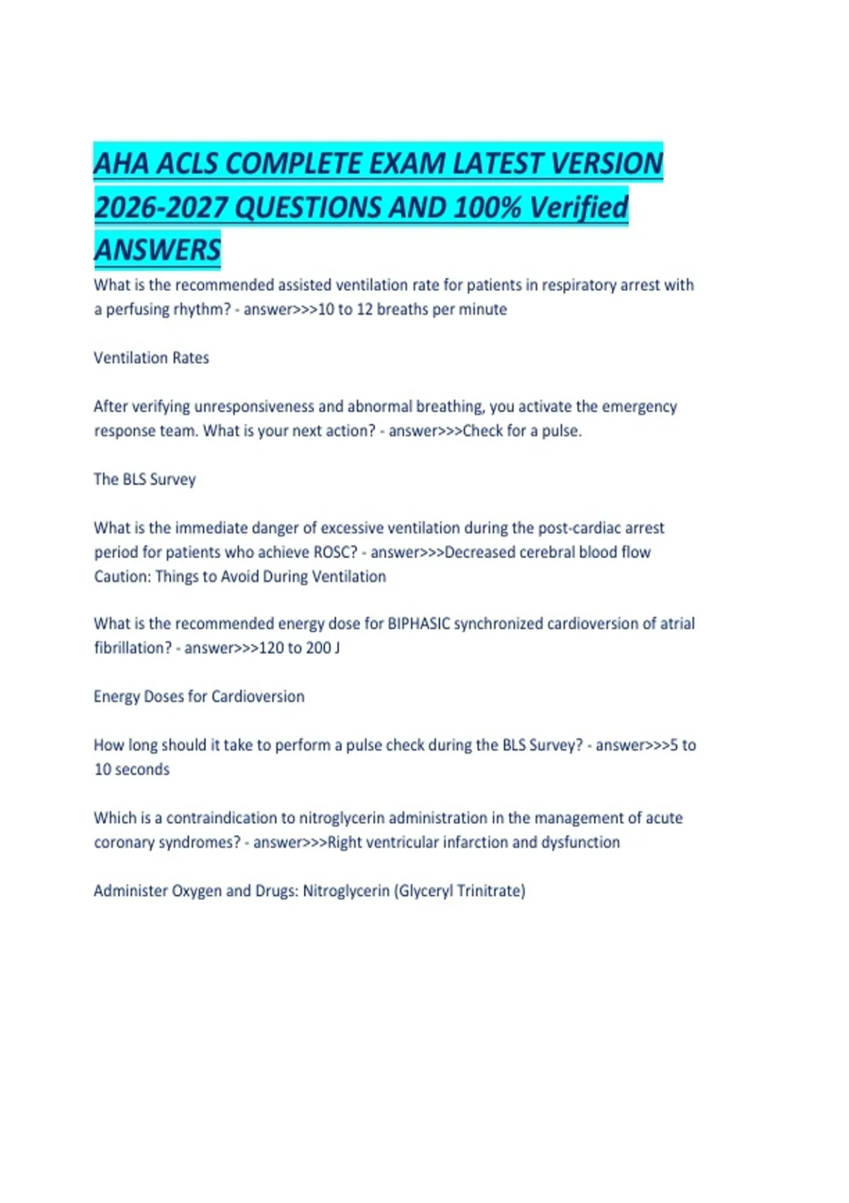 aha-acls-complete-exam-latest-version-questions-and-100-verified
