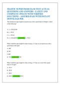 TRAFFIC SUPERVISOR EXAM TEST ACTUAL  QUESTIONS AND ANSWERS - LATEST AND  COMPLETE UPDATE WITH VERIFIED  SOLUTIONS &ndash; ASSURED PASS WITH INSTANT  DOWNLOAD PDF&period;