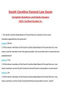 South Carolina Funeral Law Exam Questions with Correct Answers Pass the Exam&comma; 100&percnt; Verified &lpar;2026 &sol; 2027&rpar; Graded A&plus;