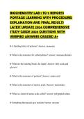 BIOCHEMISTRY LAB 1 TO 9 REPORTS PORTAGE LEARNING WITH PROCEDURES EXPLANATION AND FINAL RESULTS LATEST UPDATE 2024 COMPREHENSIVE STUDY GUIDE 2026 QUESTIONS WITH VERIFIED ANSWERS GRADED A&plus;