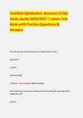 Certified Ophthalmic Assistant &lpar;COA&rpar;  Study Guide 2026&sol;2027 &vert; Latest Test  Bank with Practice Questions & Answers 
