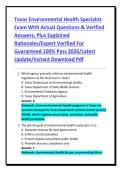 Texas Environmental Health Specialist Exam With Actual Questions & Verified Answers&comma; Plus Explained Rationales&sol;Expert Verified For Guaranteed 100&percnt; Pass 2026&sol;Latest Update&sol;Instant Download Pdf