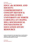 EDUC 181 SCHOOL AND SOCIETY&colon; COMPREHENSIVE CONCEPT REVIEW & ANALYSIS GUIDE &vert; UNIVERSITY OF NORTH CAROLINA AT CHAPEL HILL SOCIOLOGICAL FOUNDATIONS IN EDUCATION STUDY RESOURCE