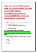 Texas Commercial Vehicle Inspector Exam With Actual Questions & Verified Answers&comma; Plus Explained Rationales&sol;Expert Verified For Guaranteed 100&percnt; Pass 2026&sol;Latest Update&sol;Instant Download Pdf