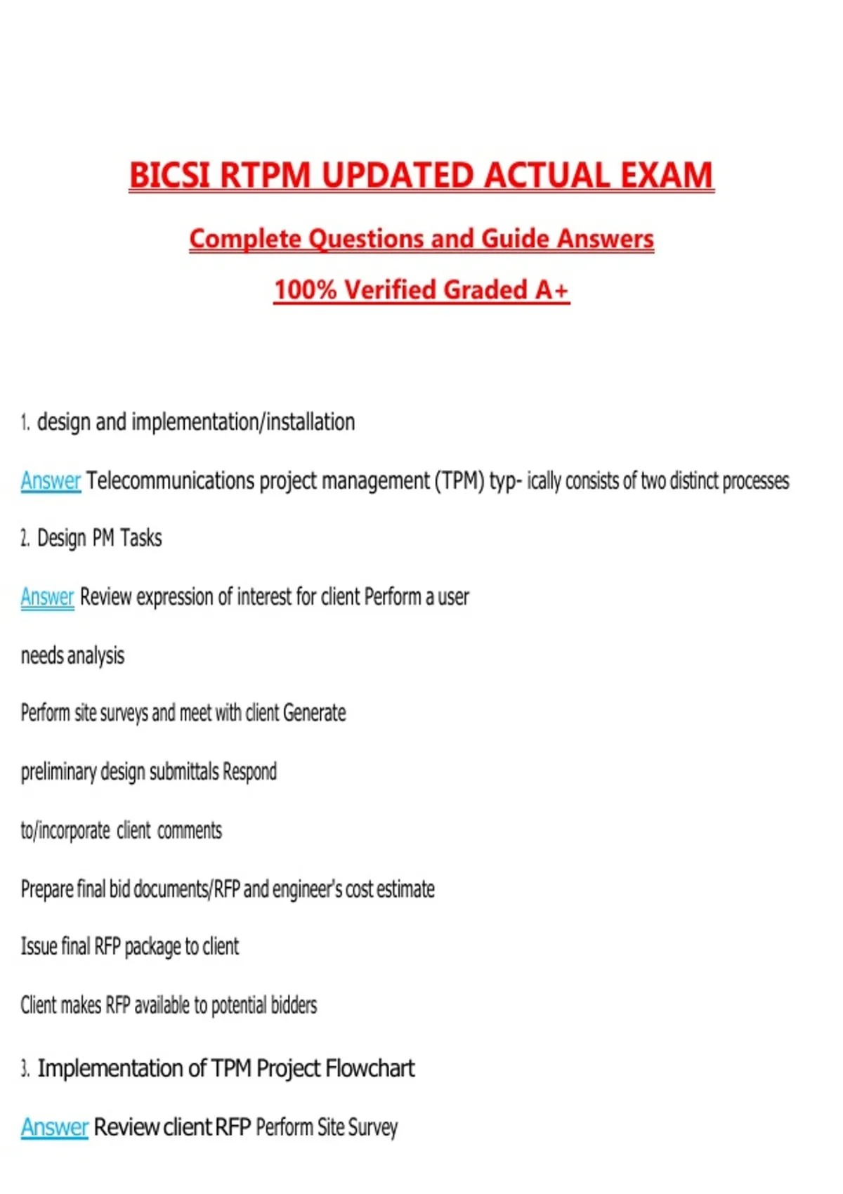 BICSI RTPM Questions with Correct Answers Pass the Exam, 100% Verified ...