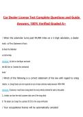 Car Dealer License Test Questions with Correct Answers Pass the Exam&comma; 100&percnt; Verified &lpar;2026 &sol; 2027&rpar; Graded A&plus;