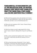 FUNDAMENTALS OF BIOCHEMISTRY LIFE AT THE MOLECULAR LEVEL 5TH EDITION DONALD VOET JUDITH VOET CHARLOTTE PRATT TEST BANK FINAL STUDY GUIDE 2026 SOLVED QUESTIONS FULLY CORRECT