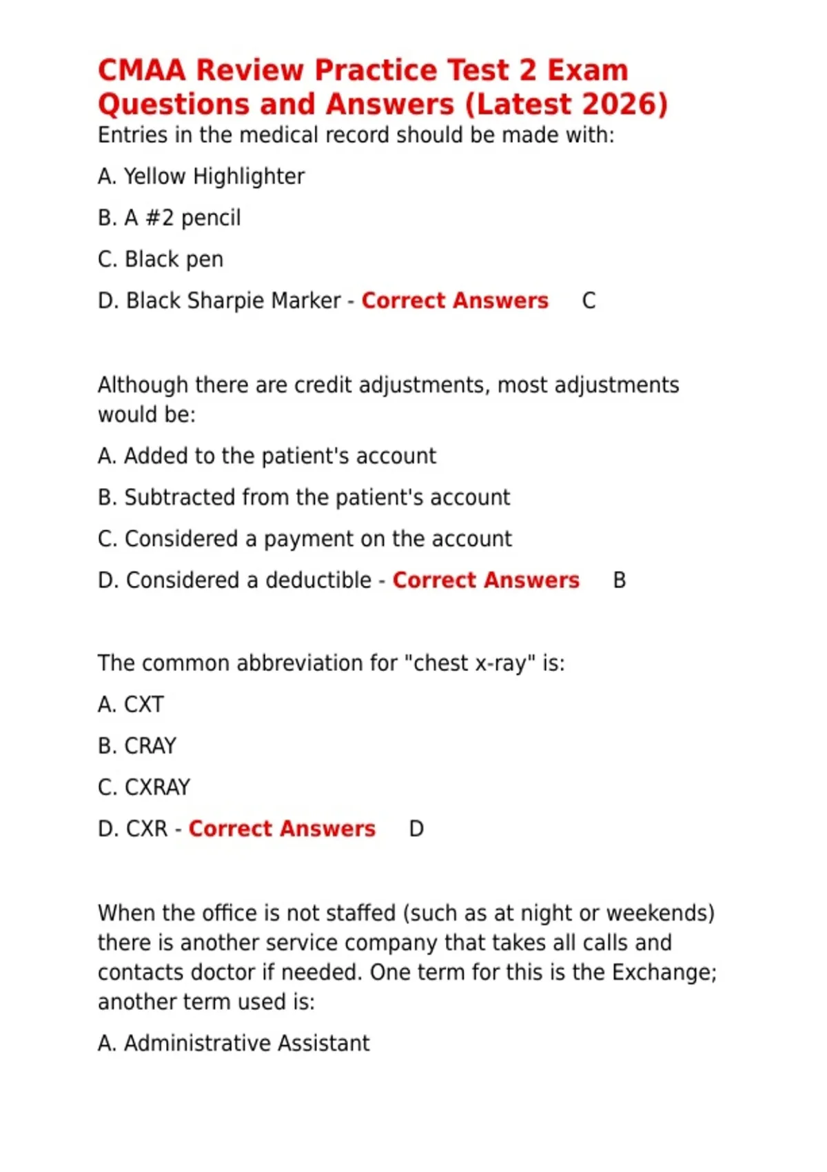 CMAA Review Practice Test 2 Exam Questions and Answers (Latest 2026 ...