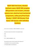 NEIEP 500 Final Exam - ELEVATOR MECHANICS EXAM STUDY GUIDE ACCURATE QUESTIONS AND CORRECT DETAILED ANSWERS WITH RATIONALES &vert;&vert; 100&percnt; GUARANTEED PASS <BRAND NEW VERSION>