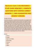 Mechanics Exam 2 Info - MECHANICS EXAM STUDY GUIDE ACCURATE QUESTIONS AND CORRECT DETAILED ANSWERS WITH RATIONALES &vert;&vert; 100&percnt; GUARANTEED PASS <BRAND NEW VERSION>