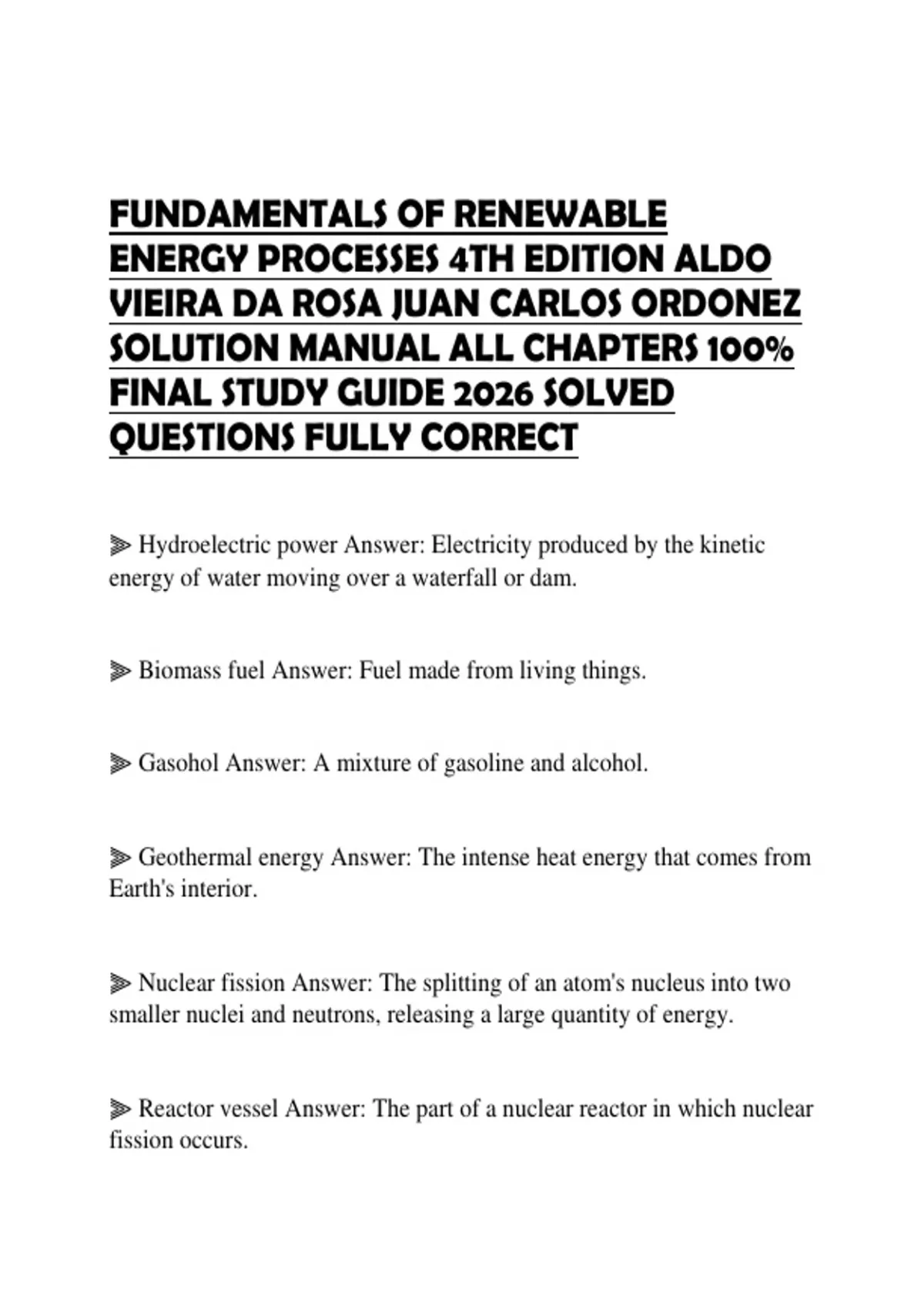 FUNDAMENTALS OF RENEWABLE ENERGY PROCESSES 4TH EDITION ALDO VIEIRA DA ...