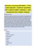 Mechanics and Energy - MECHANICS EXAM STUDY GUIDE ACCURATE QUESTIONS AND CORRECT DETAILED ANSWERS WITH RATIONALES &vert;&vert; 100&percnt; GUARANTEED PASS <BRAND NEW VERSION>