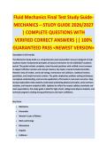 Fluid Mechanics Final Test Study Guide - FLUID MECHANICS EXAM STUDY GUIDE ACCURATE QUESTIONS AND CORRECT DETAILED ANSWERS WITH RATIONALES &vert;&vert; 100&percnt; GUARANTEED PASS <BRAND NEW VERSION>