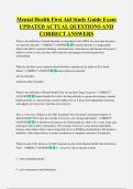 Mental Health First Aid Study Guide Exam  UPDATED ACTUAL QUESTIONS AND  CORRECT ANSWERS
