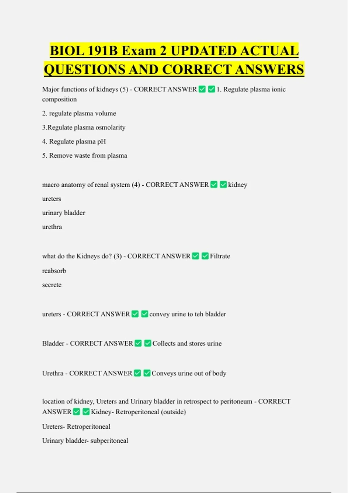 BIOL 191B Exam 2 UPDATED ACTUAL QUESTIONS AND CORRECT ANSWERS - BIOL ...