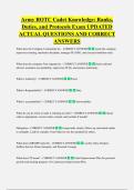 Army ROTC Cadet Knowledge&colon; Ranks&comma;  Duties&comma; and Protocols Exam UPDATED  ACTUAL QUESTIONS AND CORRECT  ANSWERS