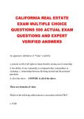 CALIFORNIA REAL ESTATE  EXAM MULTIPLE CHOICE  QUESTIONS 500 ACTUAL EXAM  QUESTIONS AND EXPERT  VERIFIED ANSWERS
