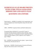 ESTHETICIAN STATE BOARD WRITTEN  STUDY GUIDE &lpar;TEXAS&rpar;-SANITATION&comma;  DISINFECTION AND SAFETY EXAM   QUESTIONS AND ANSWERS