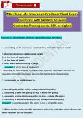 Maryland Life Insurance Producer Final Exam Questions ẇith Verified Ansẇers Guarantee Passing score&colon; 85&percnt; or higher 