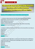 Maryland Life Insurance Producer Final Exam Questions with Verified Answers Guarantee Passing score&colon; 85&percnt; or higher 
