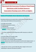 Maryland Life Insurance Producer Final Exam Questions with Verified Answers Guarantee Passing score&colon; 85&percnt; or higher 