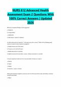 NURS 612 Advanced Health Assessment Exam 2 Questions With 100&percnt; Correct Answers &vert; Updated 2026