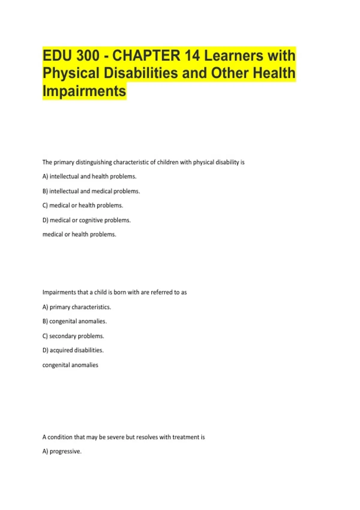 EDU 300 – Chapter 14: Learners with Physical Disabilities and Other ...