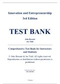 Complete Test Bank - Innovation and Entrepreneurship&comma; 3rd Edition &ndash; John Bessant&comma; Joe Tidd &ndash; ISBN 9781118993095 &lpar;All Chapters 1&ndash;16&rpar;