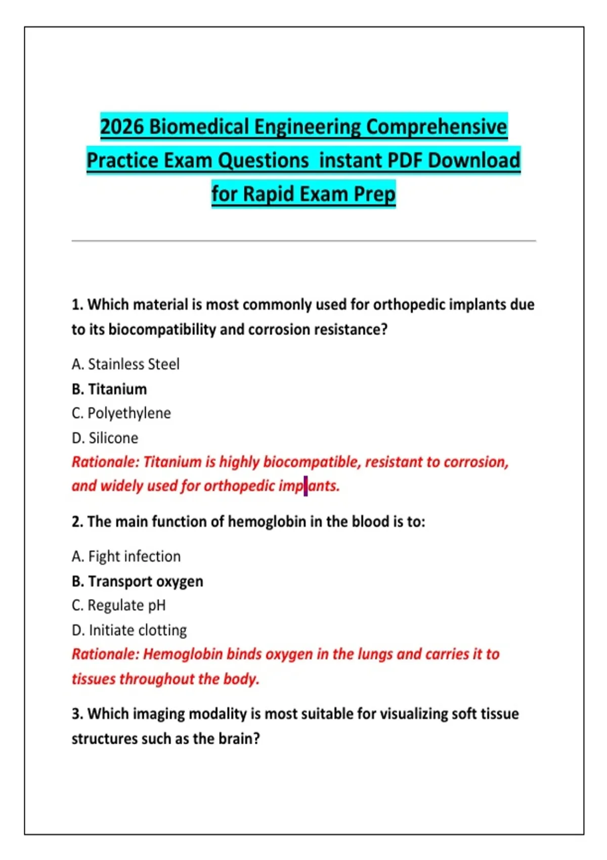2026 Biomedical Engineering Comprehensive Practice Exam Questions ...