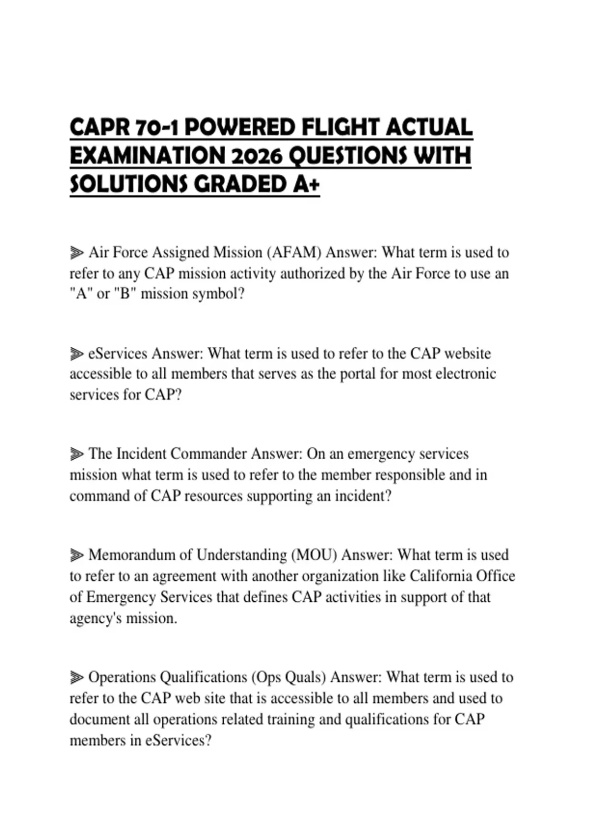 CAPR 70-1 POWERED FLIGHT ACTUAL EXAMINATION 2026 QUESTIONS WITH ...