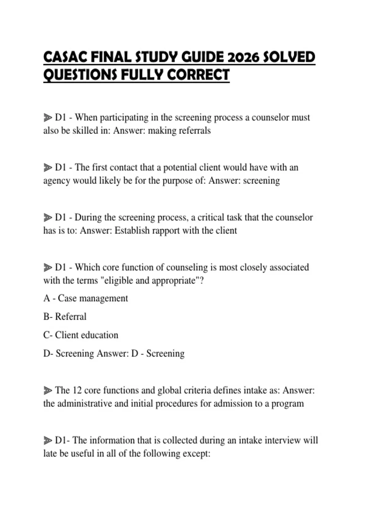 CASAC FINAL STUDY GUIDE 2026 SOLVED QUESTIONS FULLY CORRECT - CASAC ...