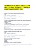 VETERINARY SCIENCE FINAL EXAM QUESTIONS & VERIFIED COMPLETE SOLUTIONS PASSED 100&percnt;